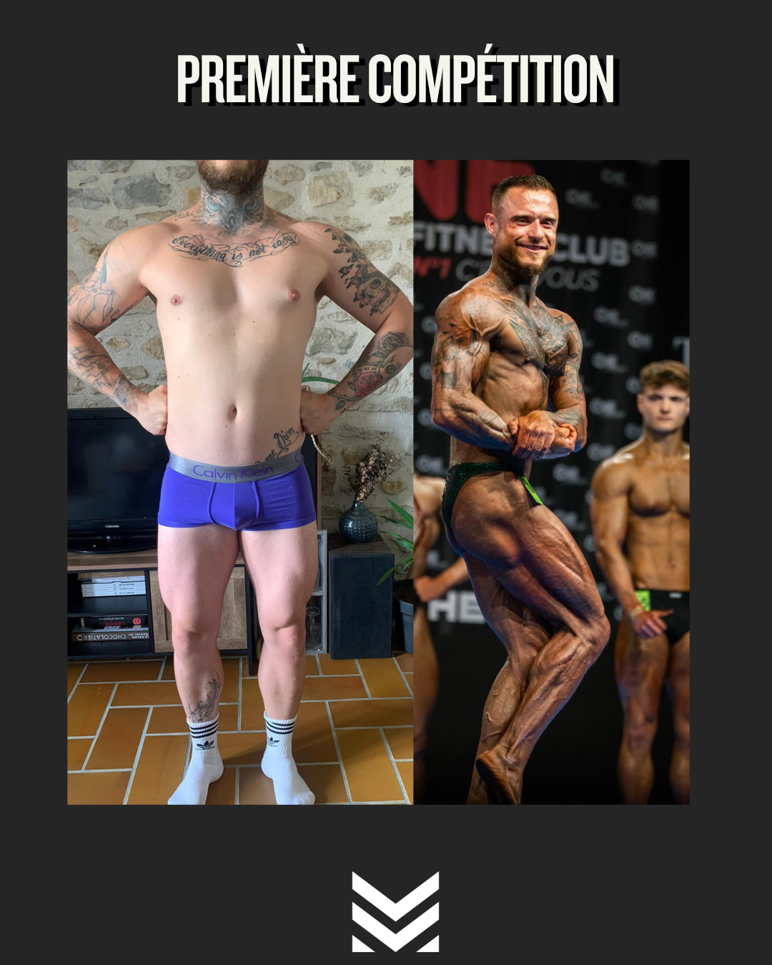 Transformation avant/après : première compétition, pose de profil